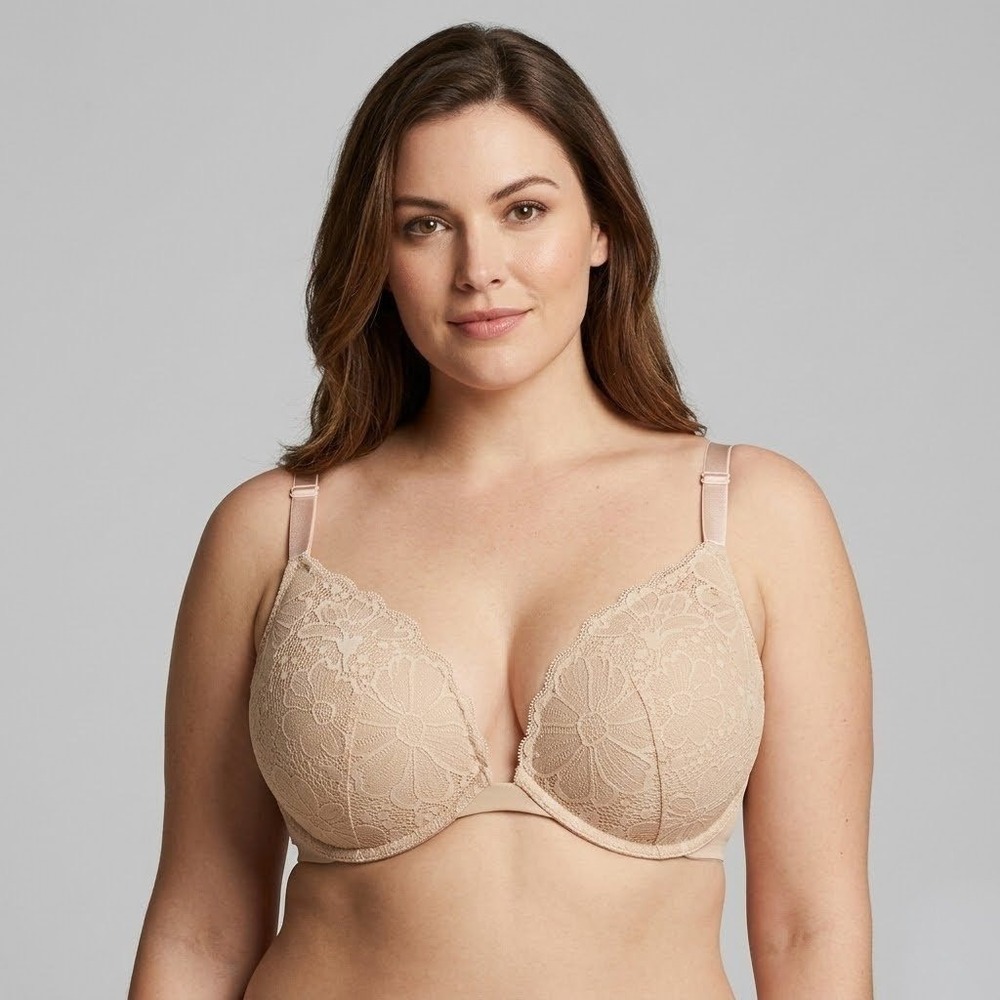 Victoria Secret Push Up Bra 38DDD Beige Lace Underwire Floral Sexy Multiway Back